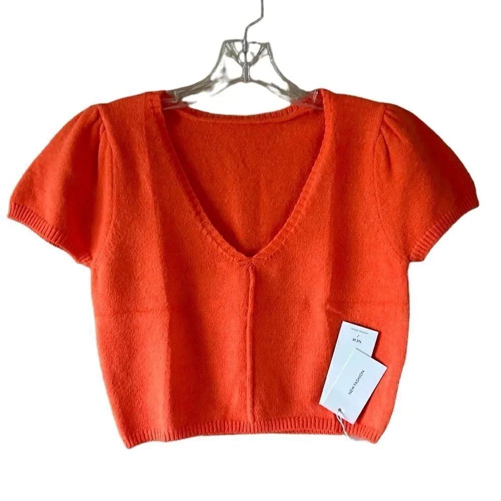 NEW Fashion Orange V Neck Sweater